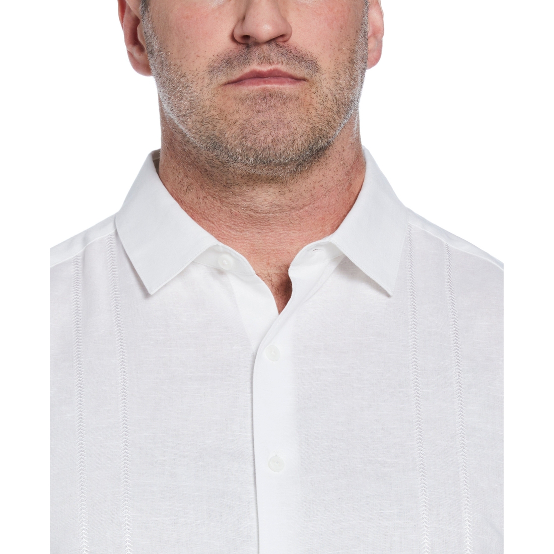 Linen Blend Big And Tall Embroidered Panel Short Sleeve