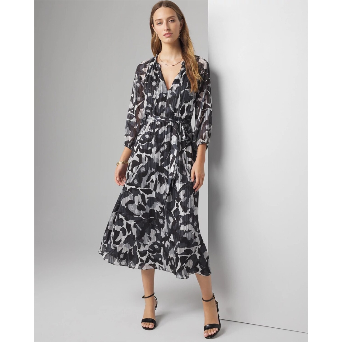 summer dress long sleeve midi Green And White Printed Button Up Long Sleeve Midi Dress – AX Paris US