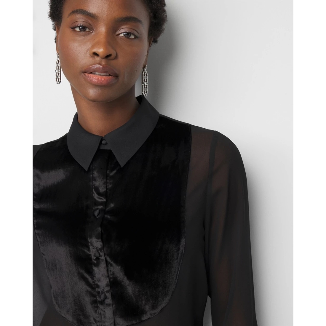 sheer tuxedo blouse