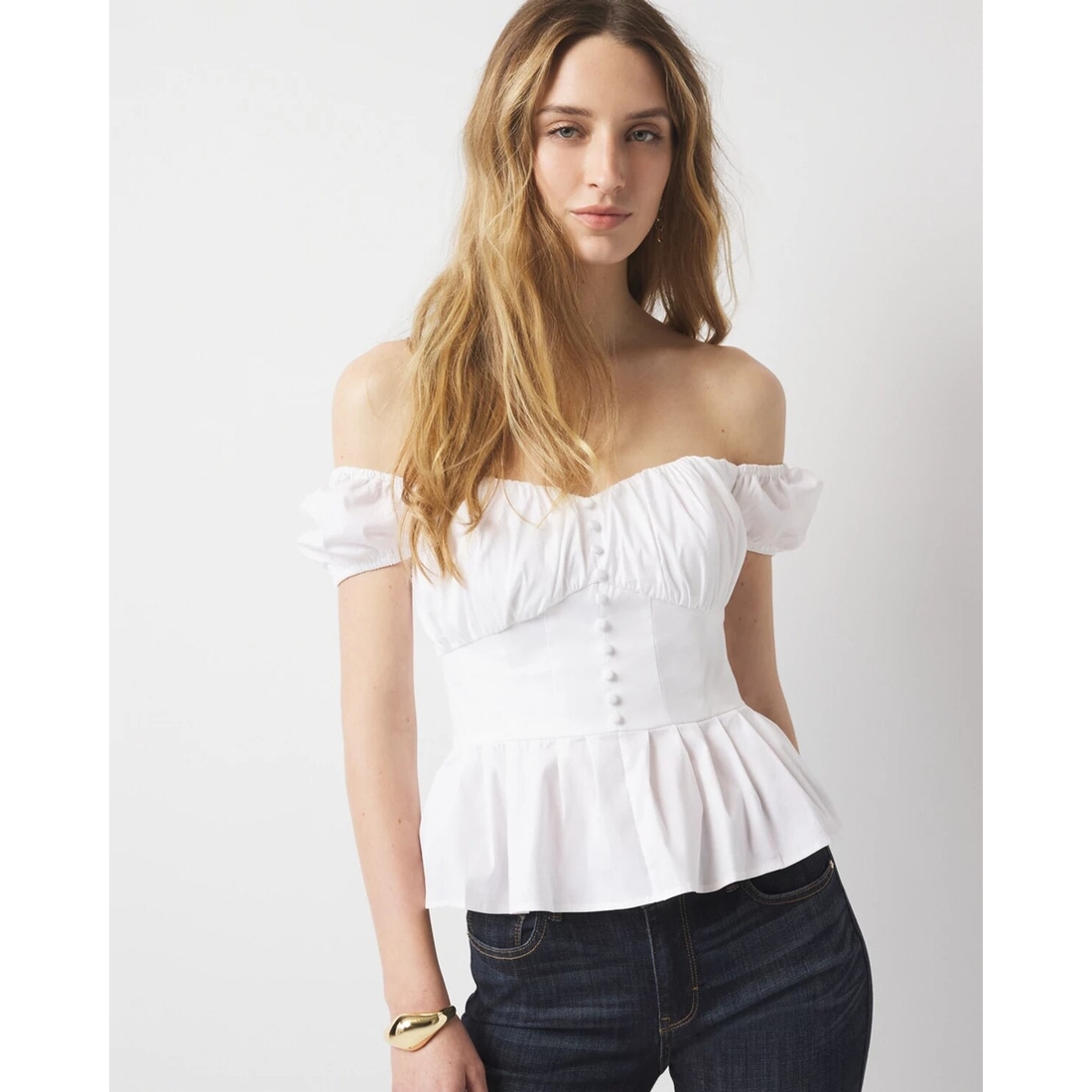 Poplin Peplum Bustier Top available now at The Falls®