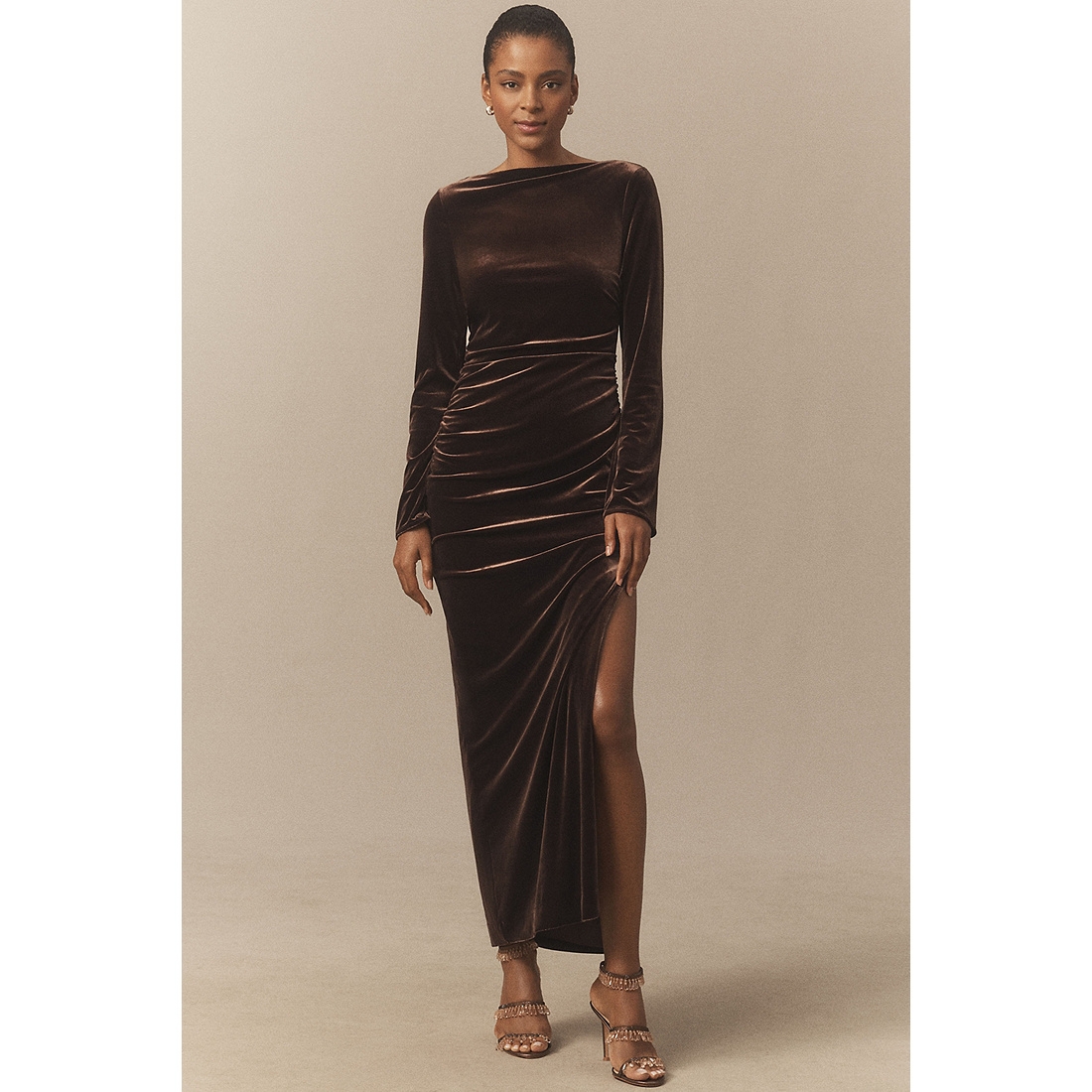 knee length dresses for ladies Bebe Women's Mock Neck Lace Bodice Maxi Dress