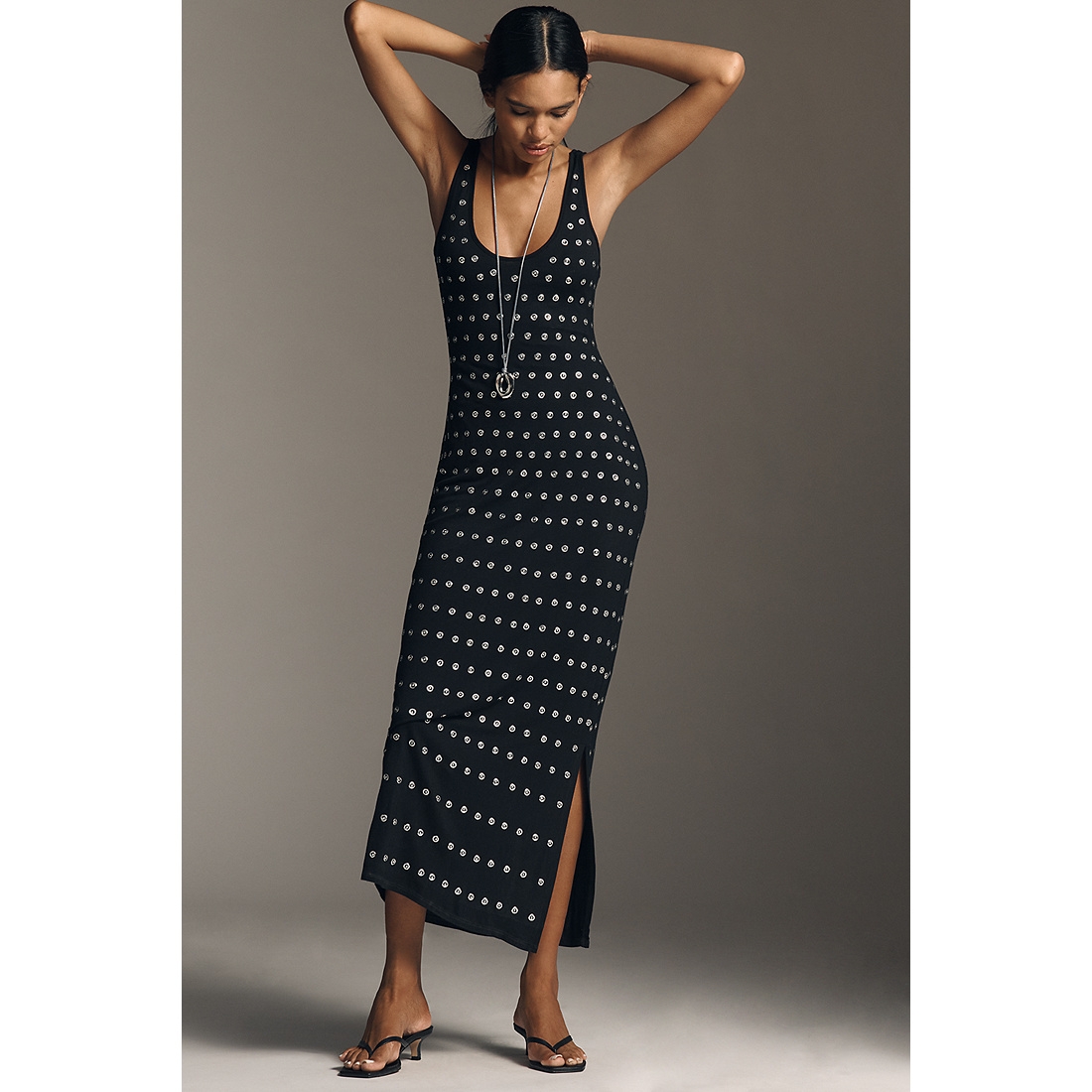 Sleeveless Metallic Knit Slim Midi Dress available now at Walt Whitman  Shops