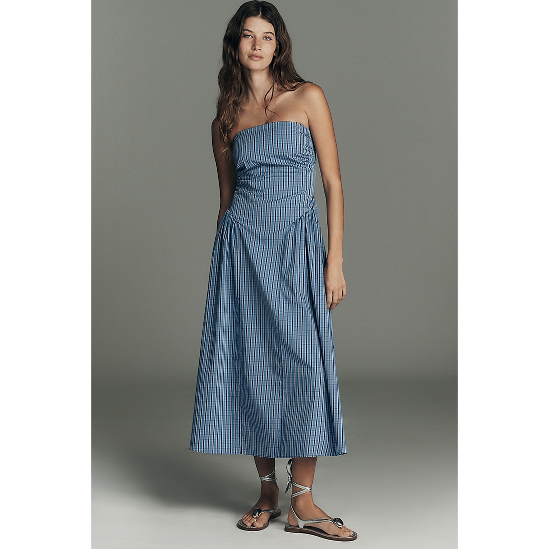 knee length dresses for ladies Princess Line Slit Lace Front Long Bandeau Maxi Dress main image 0