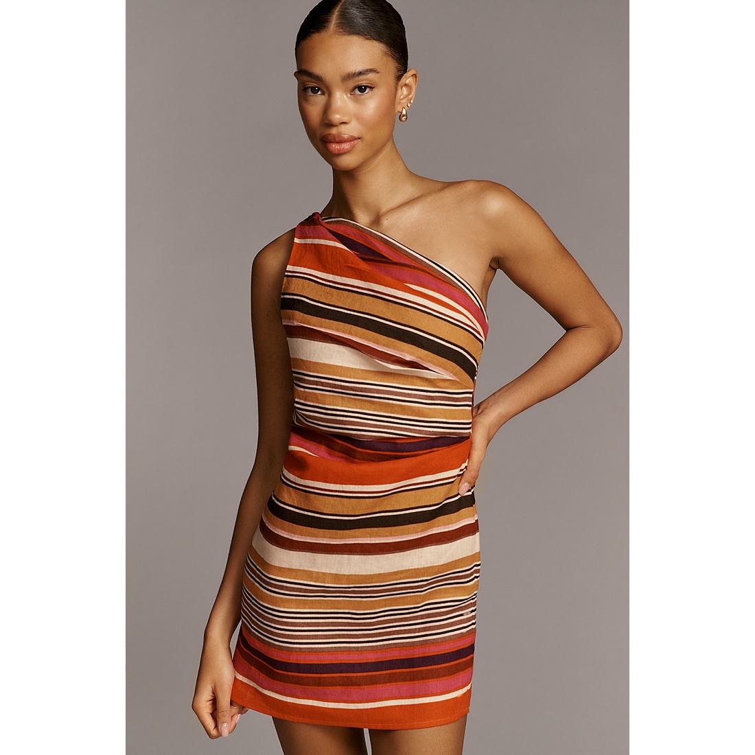 one shoulder cocktail dress under 100 One-Shoulder High-Low Party Dress with Ruffle Sleeve Smoky Blue / Medium