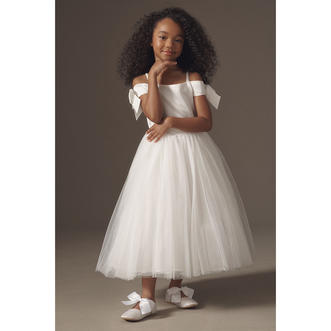 Off-The-Shoulder Satin & Tulle Flower Girl Dress available now at