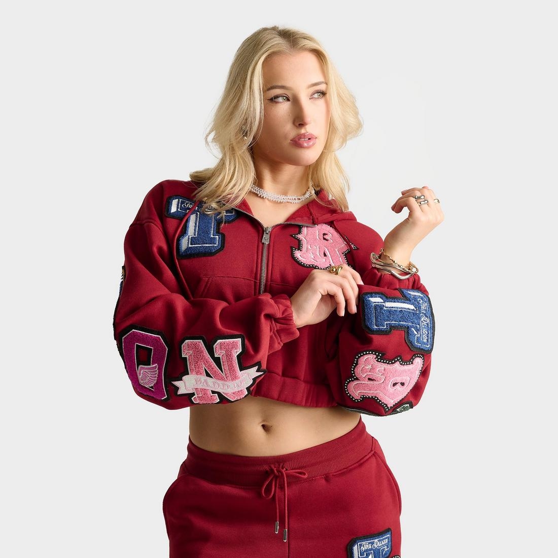 True Religion Women's Crystal Patch Girlfriend Cropped Full-Zip