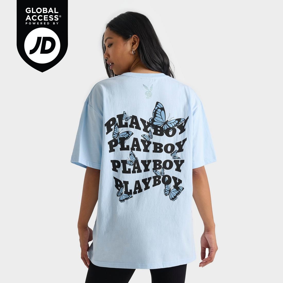 PLAYBOY プレイボーイ Tシャツ トップス バタフライ Playboy Women's Butterfly Wave Boyfriend T-Shirt available