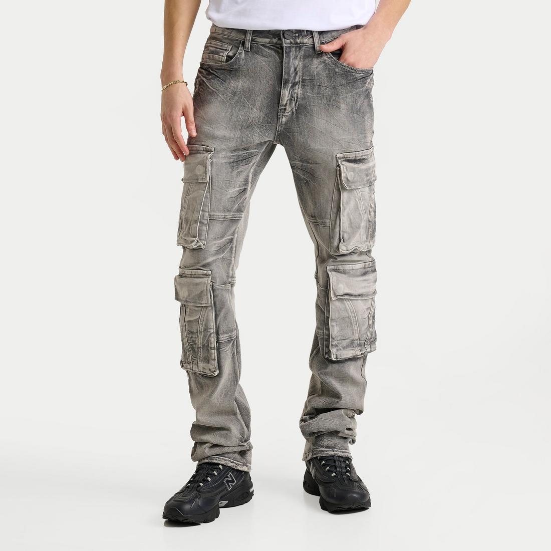 Smoke Rise Men's Stacked Utility Cargo Denim Jeans available Smoke Rise Men's Stacked Utility Cargo Denim Jeans available
