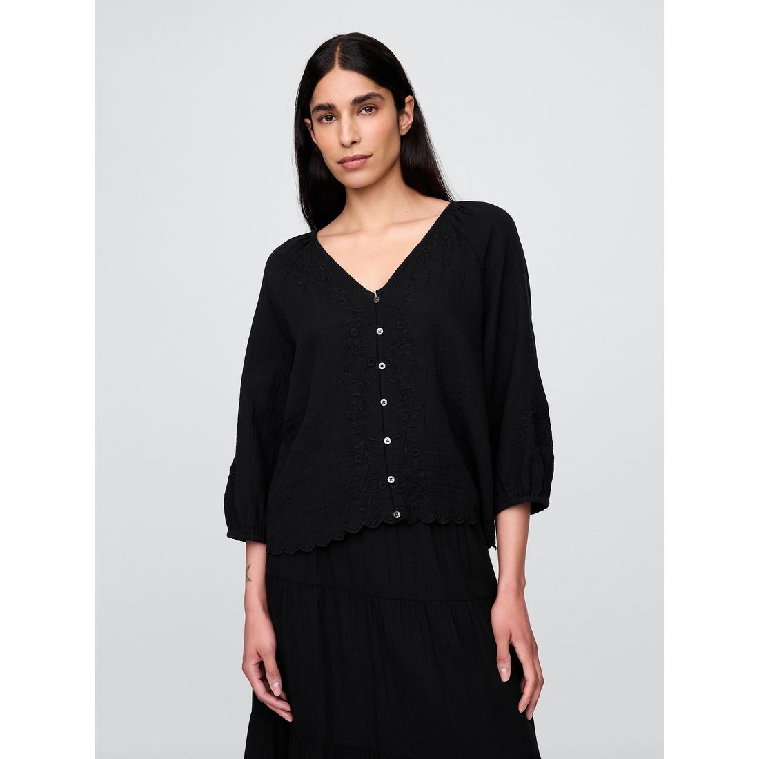 Cotton Gauze Embroidered V-Neck Top available now at Northshore Mall™