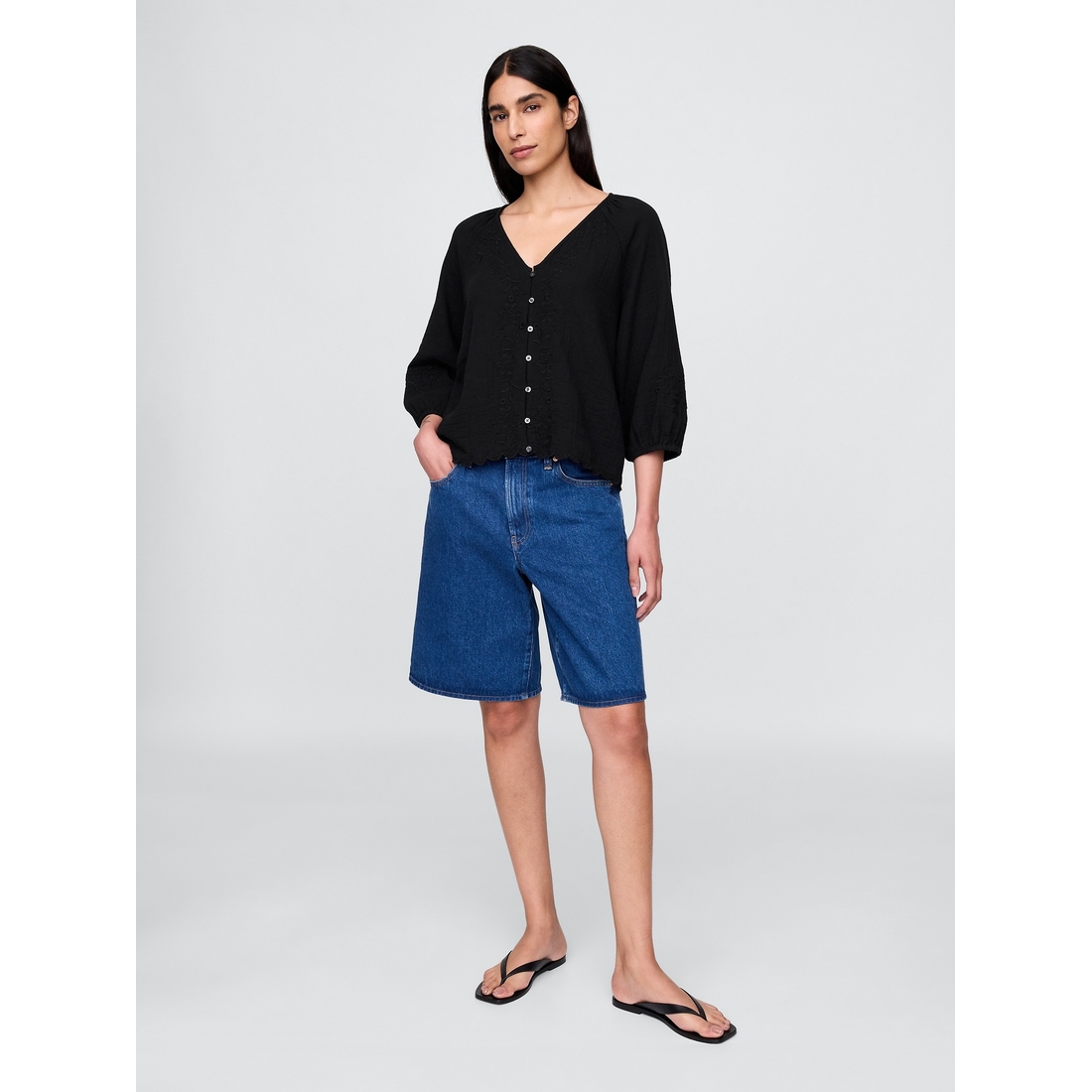 Cotton Gauze Embroidered V-Neck Top available now at Dadeland Mall™