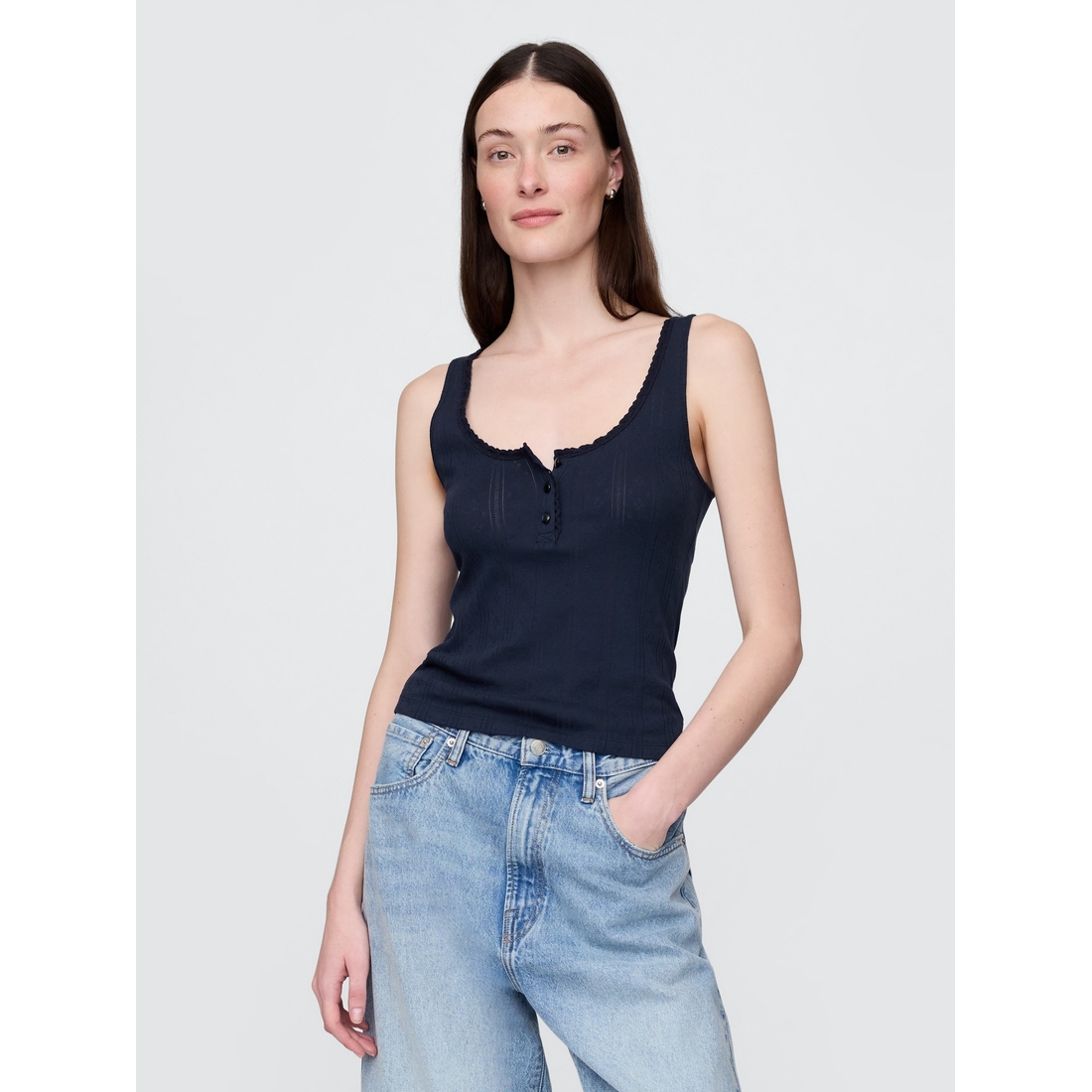 楽天 送料無料にならない Pointelle Tank Center® Fashion Amo Del at now available Top トップス