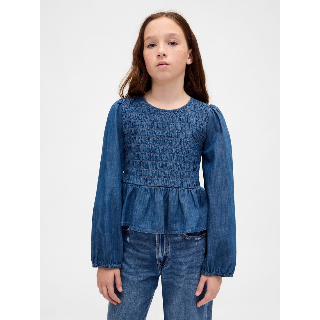 Kids Denim Smocked Peplum Top available now at Mall of Georgia®