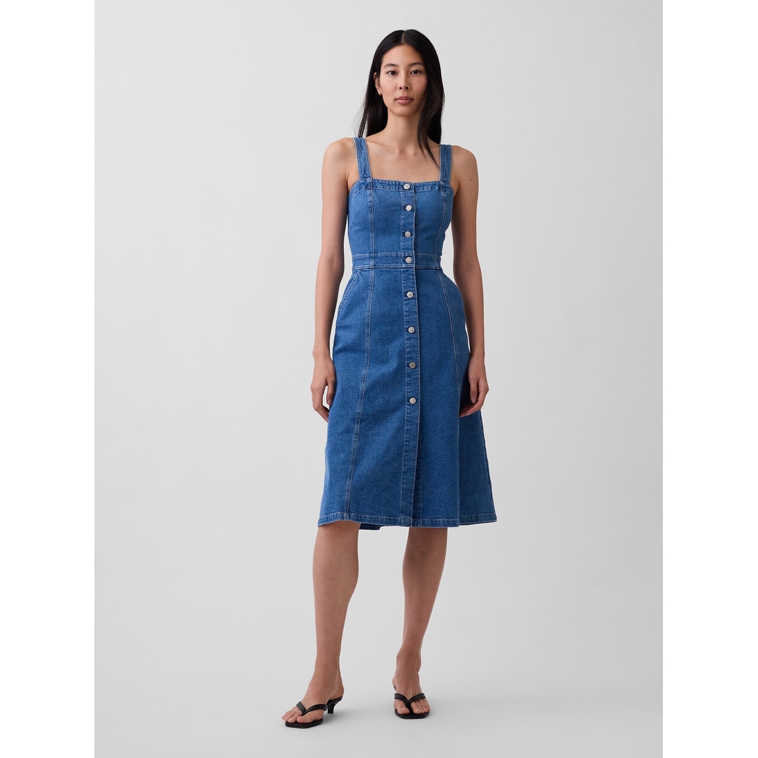 Denim Button-Front Midi Dress available now at Woodland Hills Mall