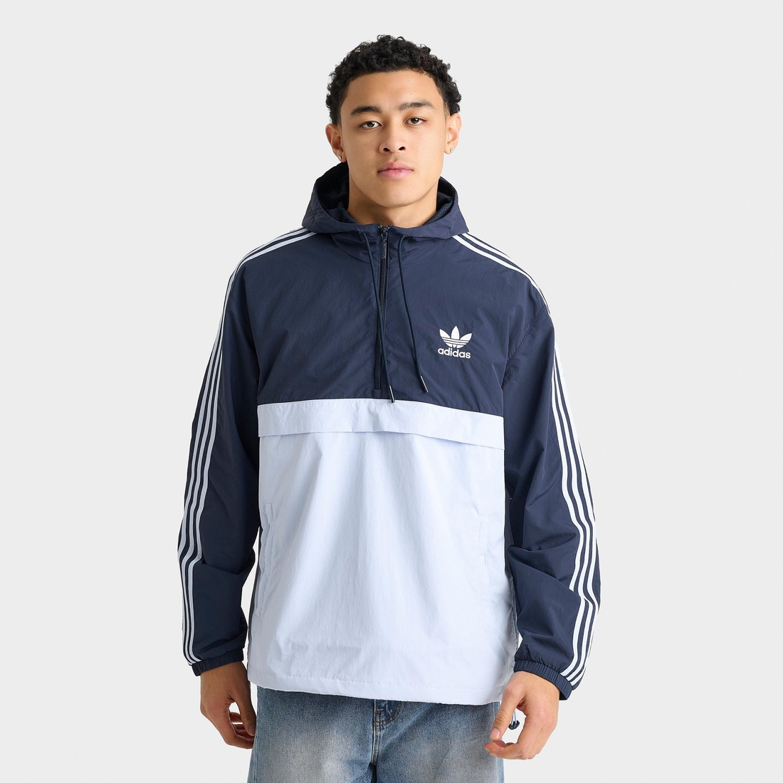 adidas Men's Originals Half-Zip Windbreaker Jacket in Aura Ink