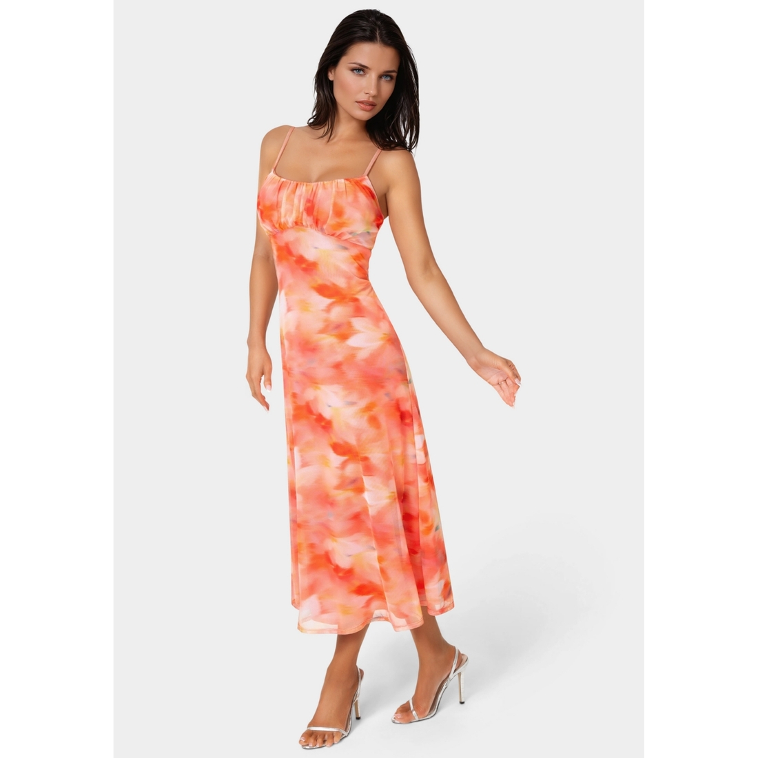 bebe bridesmaid dresses Bebe Women's Lace Up Ruffle Chiffon Maxi Dress main image 1
