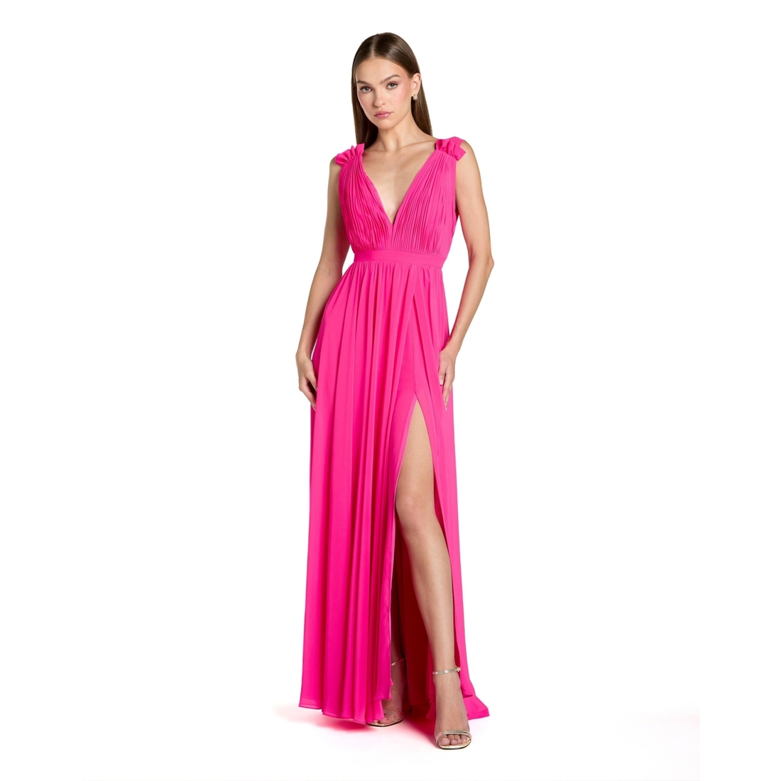 Mac Duggal Women's Sleeveless Pleated Chiffon V-Neck Gown available now at  Ross Park Mall