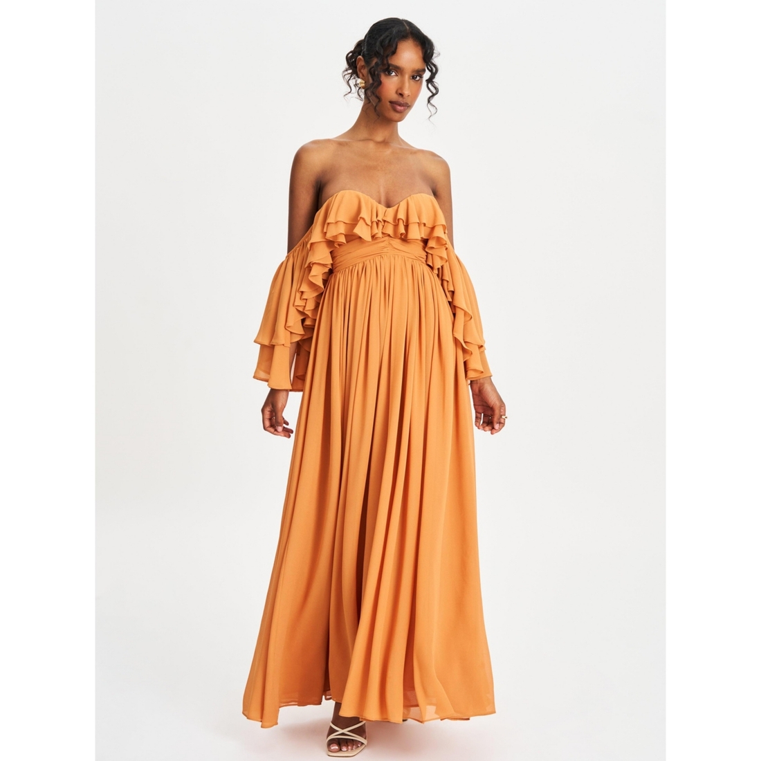 miss circle orange dress Miss Circle Women's Kaela Brickwork Off Shoulder Chiffon Maxi Dress  available now at Miami International Mall