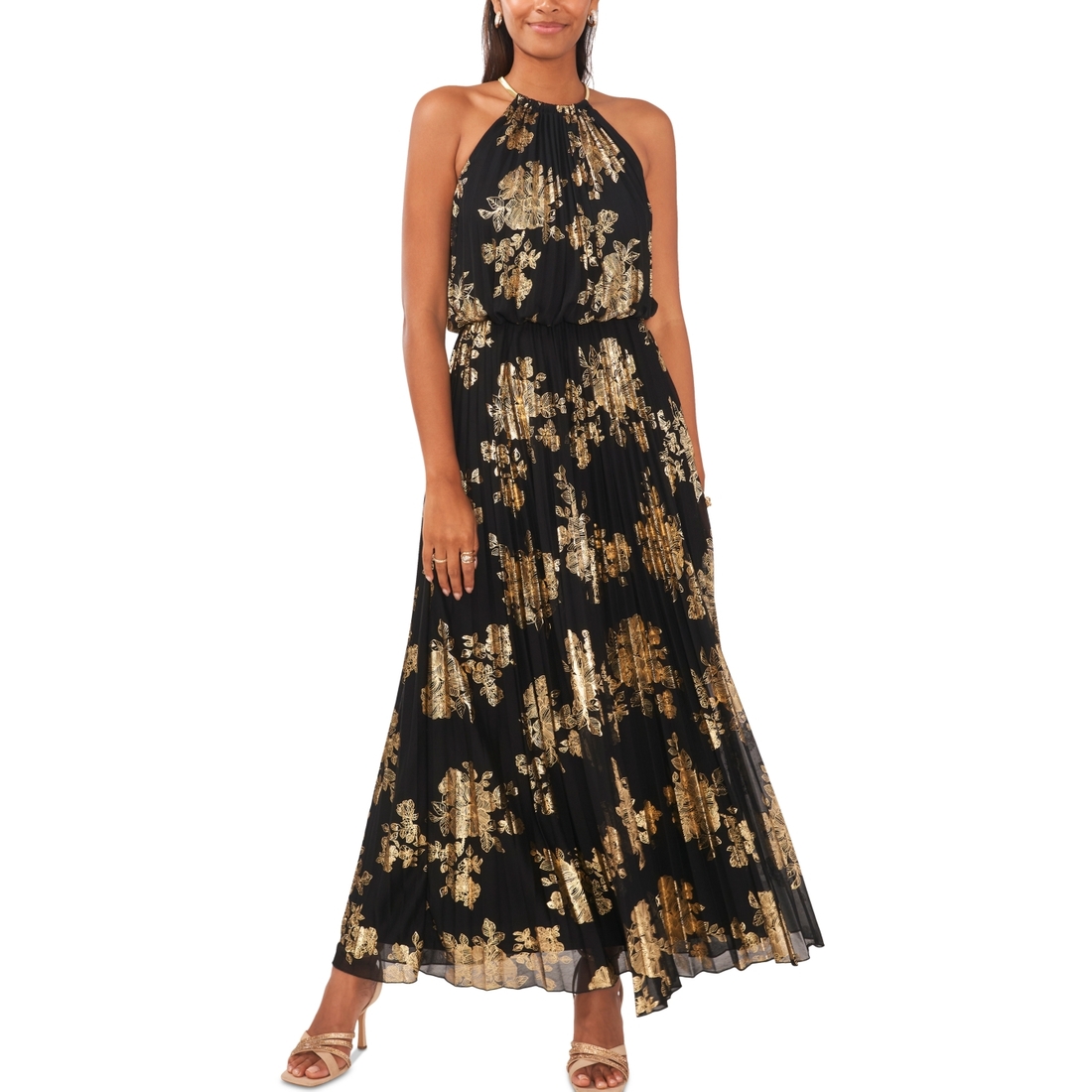 chinese dress ladies MSK Womens Floral Print Smocked Maxi Dress Purple M at Amazon Women's  Clothing store main image 1