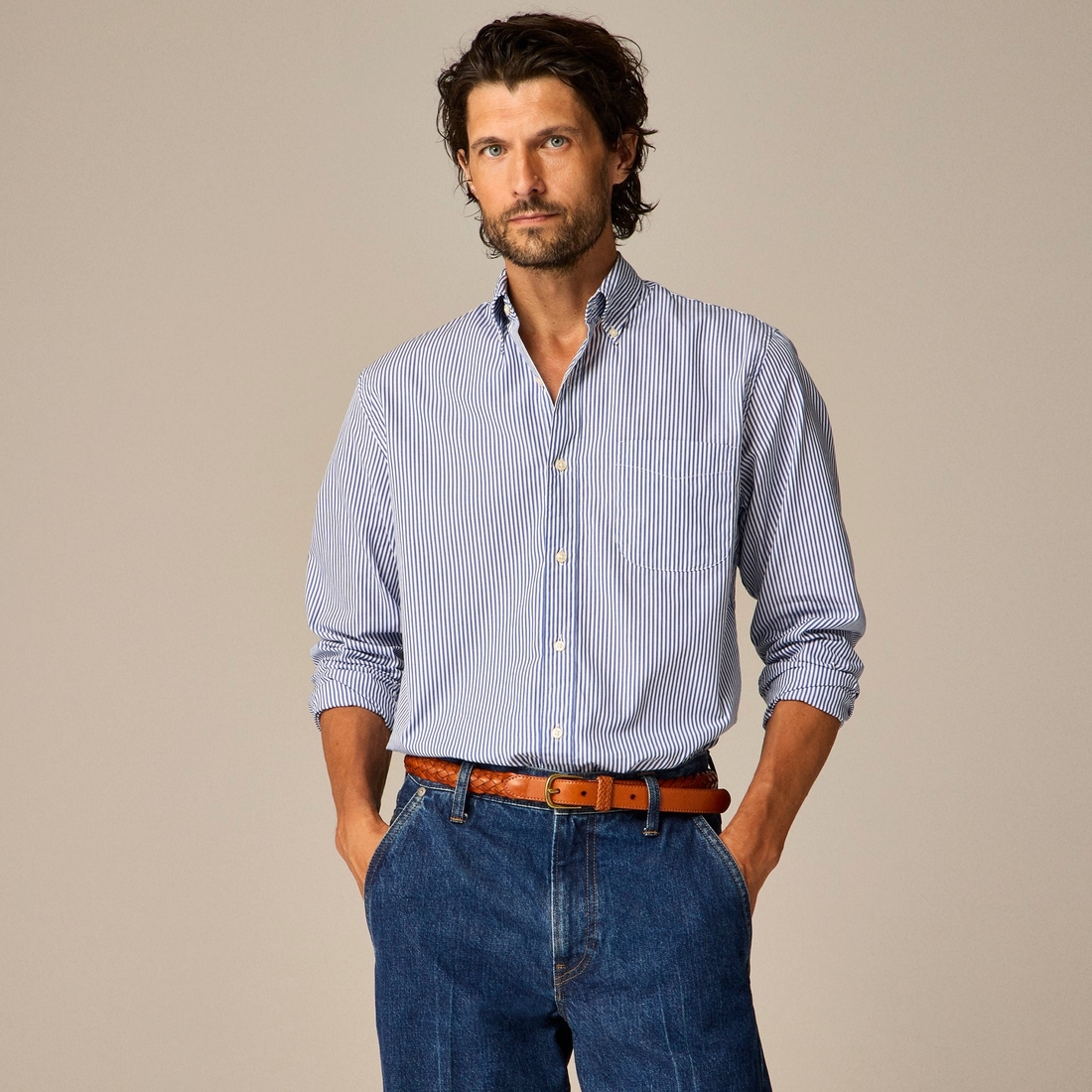 Secret Wash cotton poplin shirt in stripe available now at The