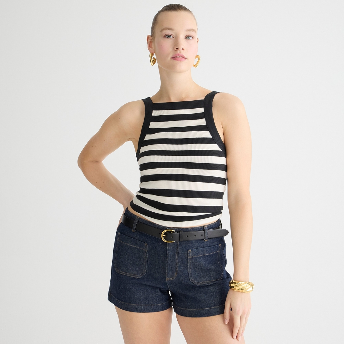 Vintage rib wide-strap tank top in stripe available now at