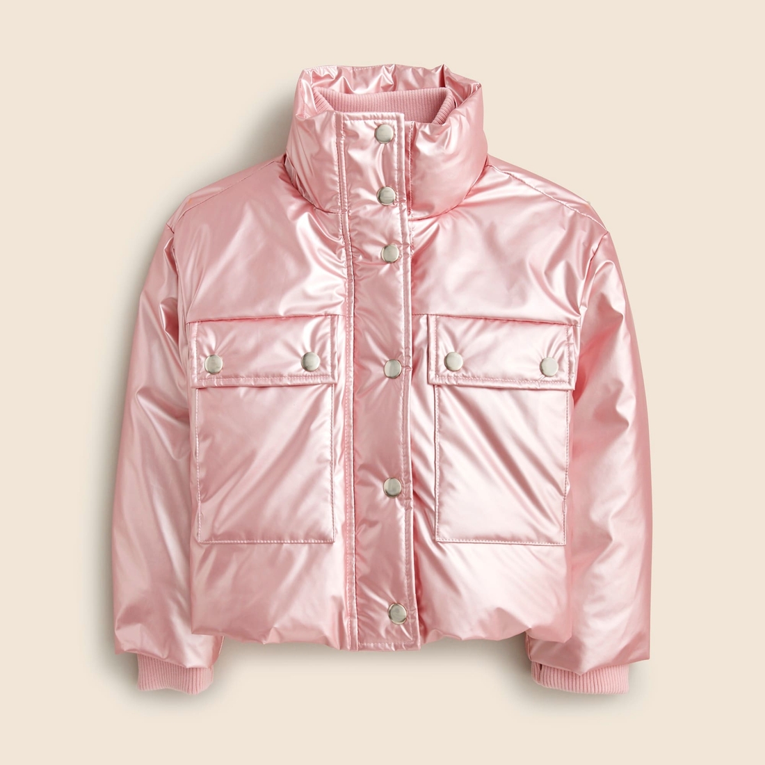 Girls' cropped metallic puffer jacket available now at