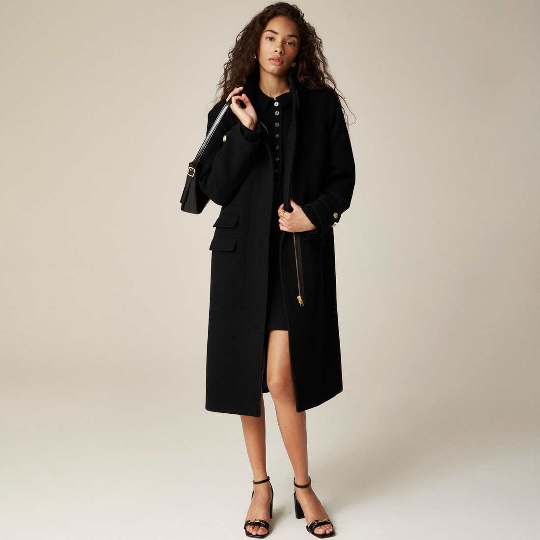 Petite long Toscana coat in Italian stadium-cloth wool blend