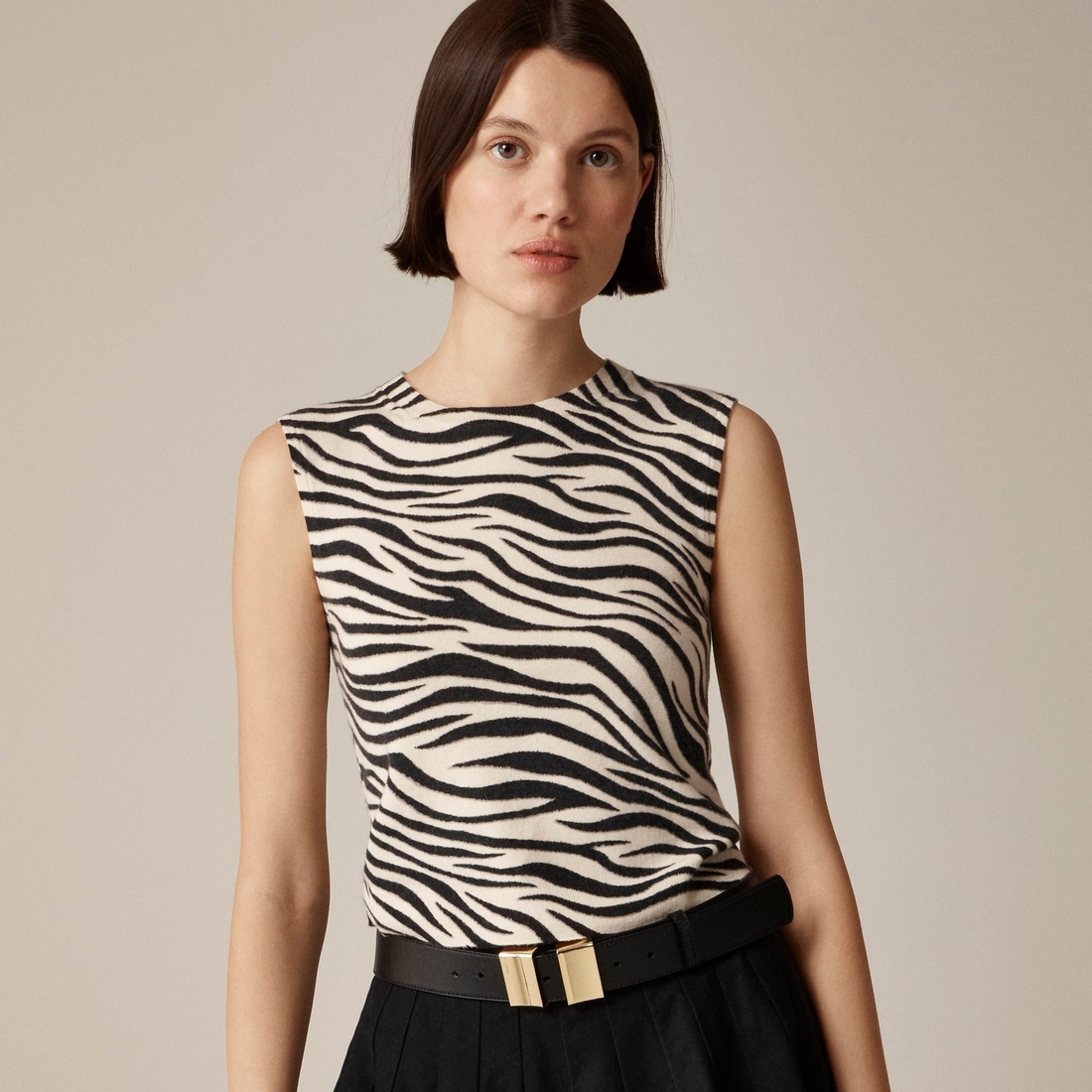 Featherweight cashmere sweater shell in zebra print Featherweight cashmere sweater shell in zebra print