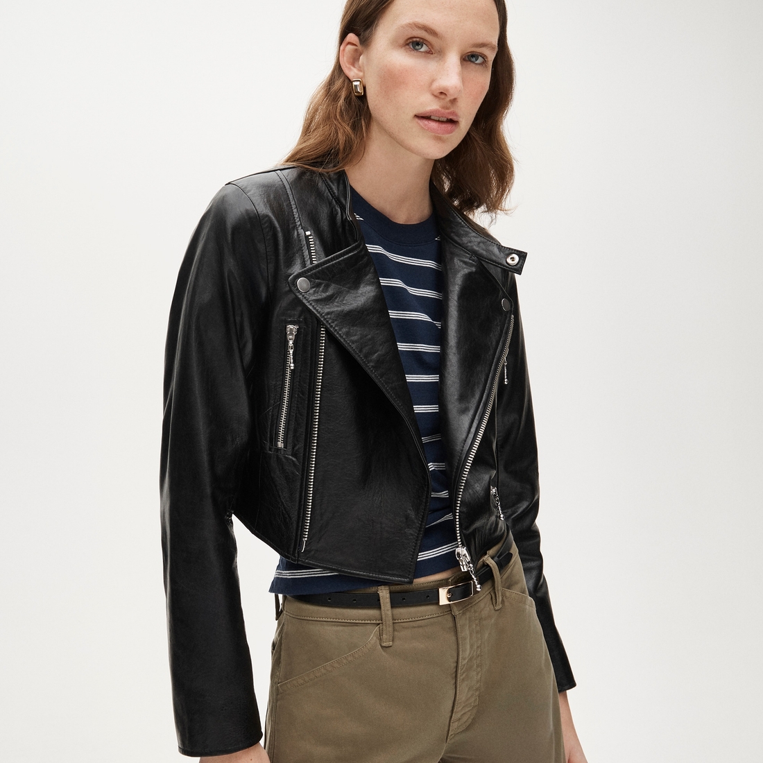 Collection shrunken leather moto jacket available now at Walt
