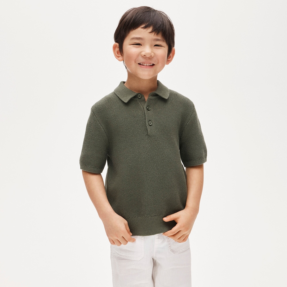 Kids' short-sleeve seed-stitch sweater-polo available now at The