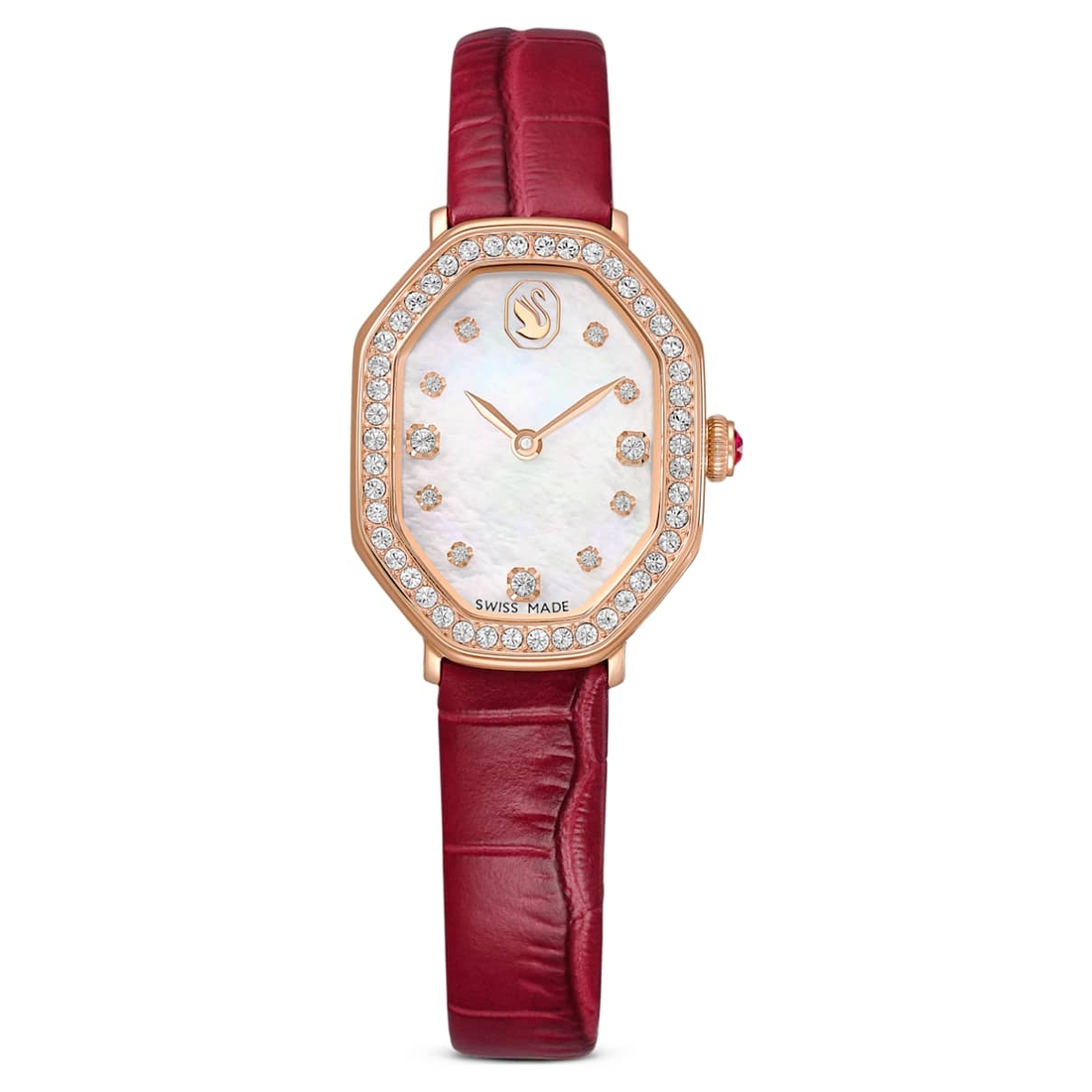 Dextera octagon watch, Swiss Made, Leather strap, Red, Rose gold