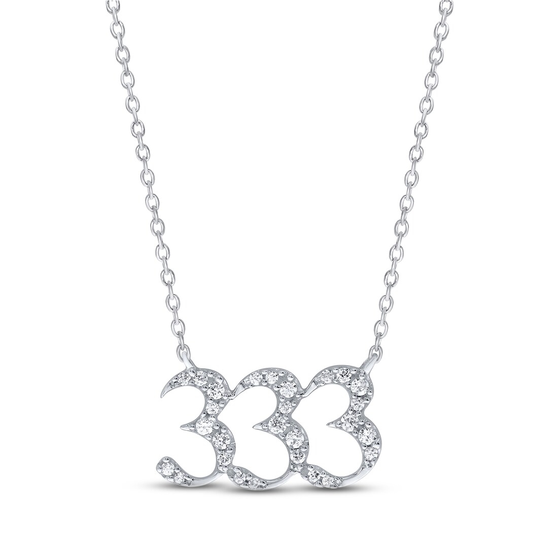 Diamond Angel Number 333 Necklace 1/6 ct tw Round-cut Sterling