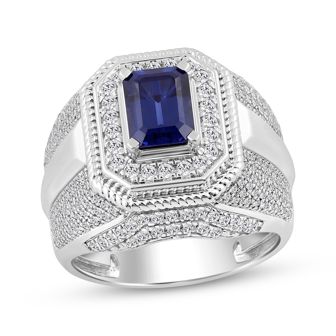 ♡MYR♡ Men's Emerald-Cut Blue Lab-Created Sapphire & Diamond Ring 1 ct tw