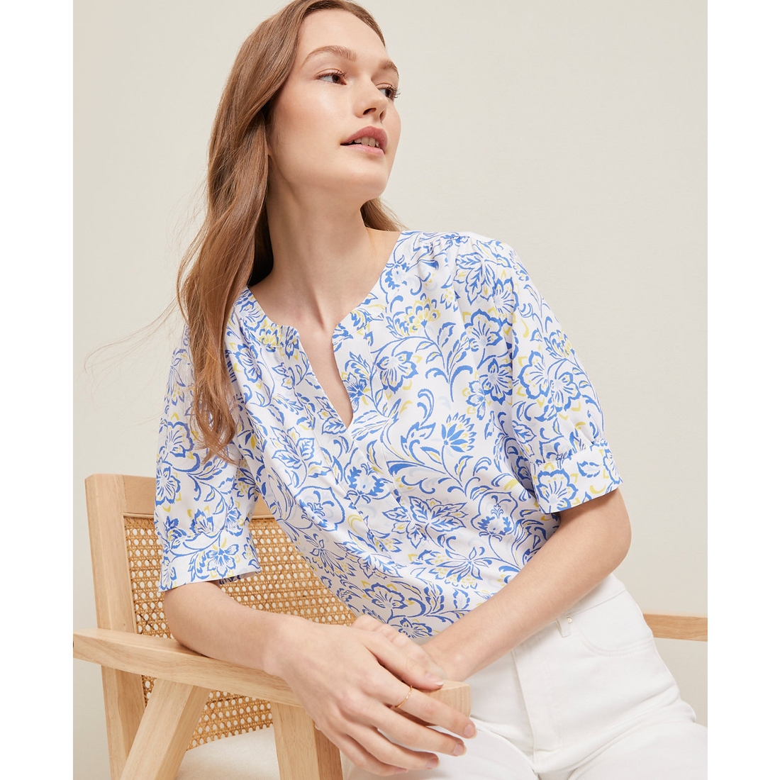 Paisley Floral Half Sleeve Popover Top available now at The