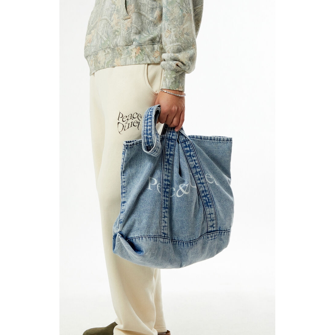 MUSEUM OF PEACE & QUIET Wordmark Denim Boat Tote Bag available now