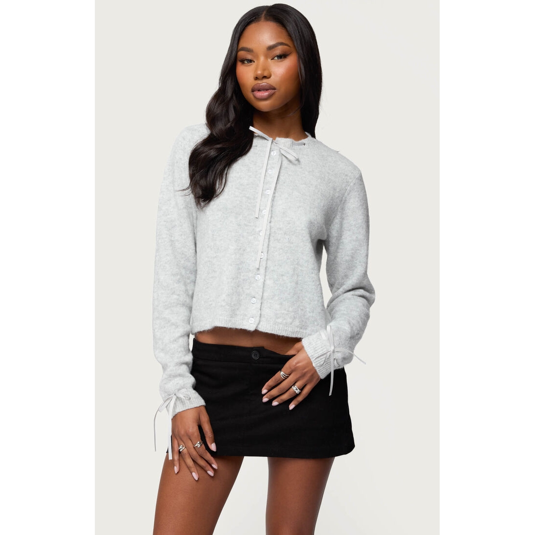 Andwang Statement Ribbon Knit Top グレー Andwang Statement Ribbon