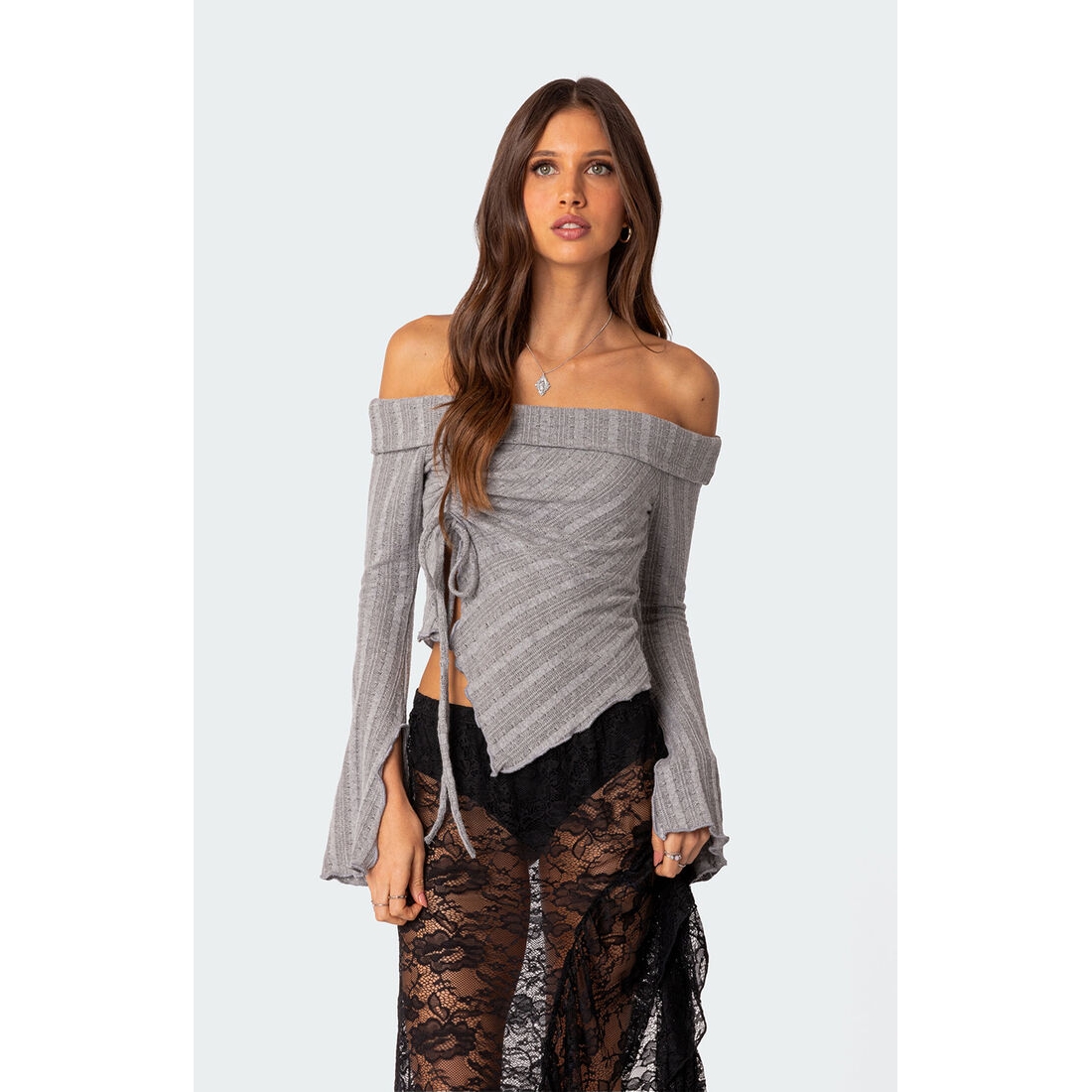 UN3D.♡TRIVIAL BORDER ASYMME KNIT TOP UN3D.♡TRIVIAL BORDER ASYMME KNIT TOP Asymmetric Knit Top with