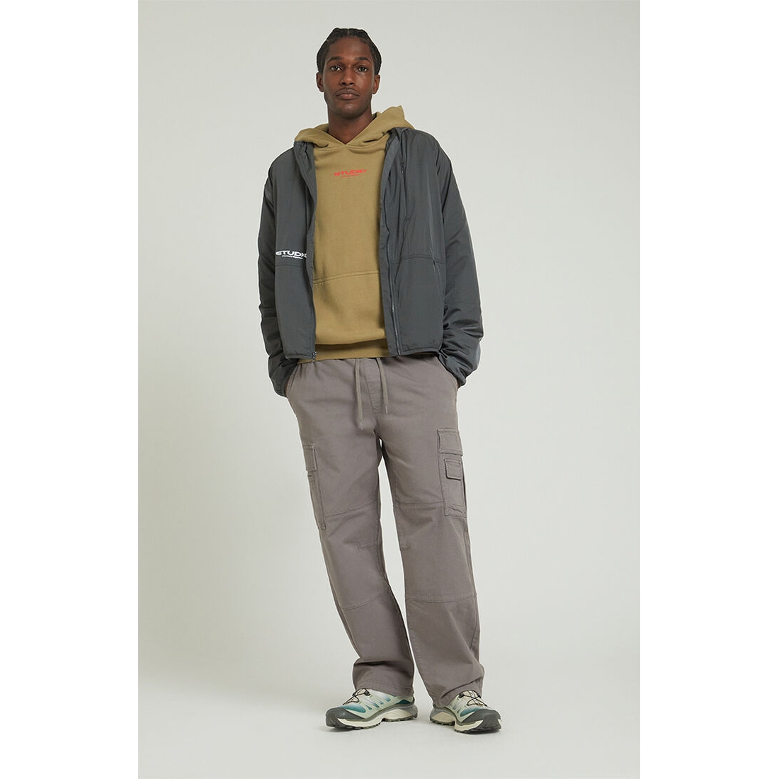 Men's Stretch Gray Baggy Cargo Pants available now at South Hills