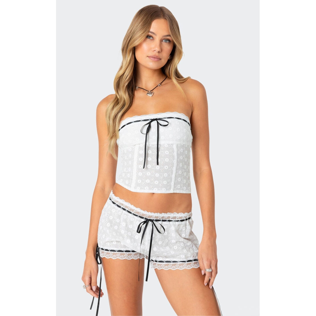 Edikted Women's Ribbon Eyelet Corset available now at Edikted Women's Ribbon Eyelet Corset available now at