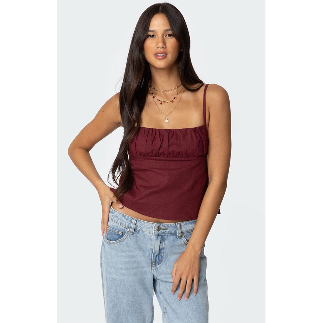 Edikted Women's Linen Look Open Back Top available now at Jersey