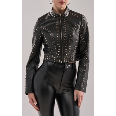 AZALEA WANG Women's Aurelia Black Faux Leather & Fur Moto Jacket