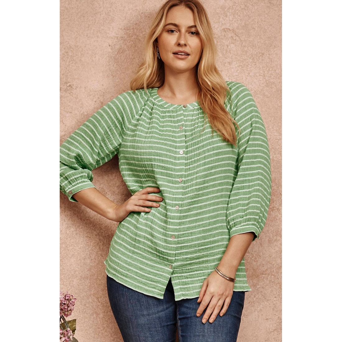Cotton-Gauze Striped Button-Front Top available now at Roosevelt