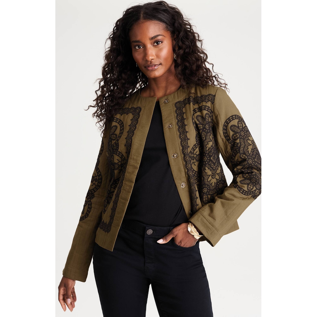 Pure Jill Embroidered Snap-Front Jacket available now at Barton