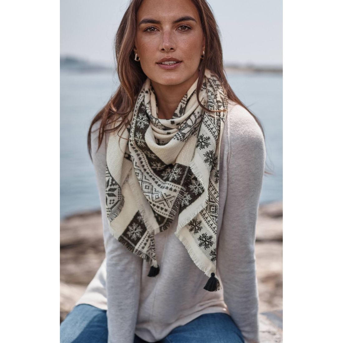 Snowflake Jacquard Triangle Scarf available now at Penn Square Mall®