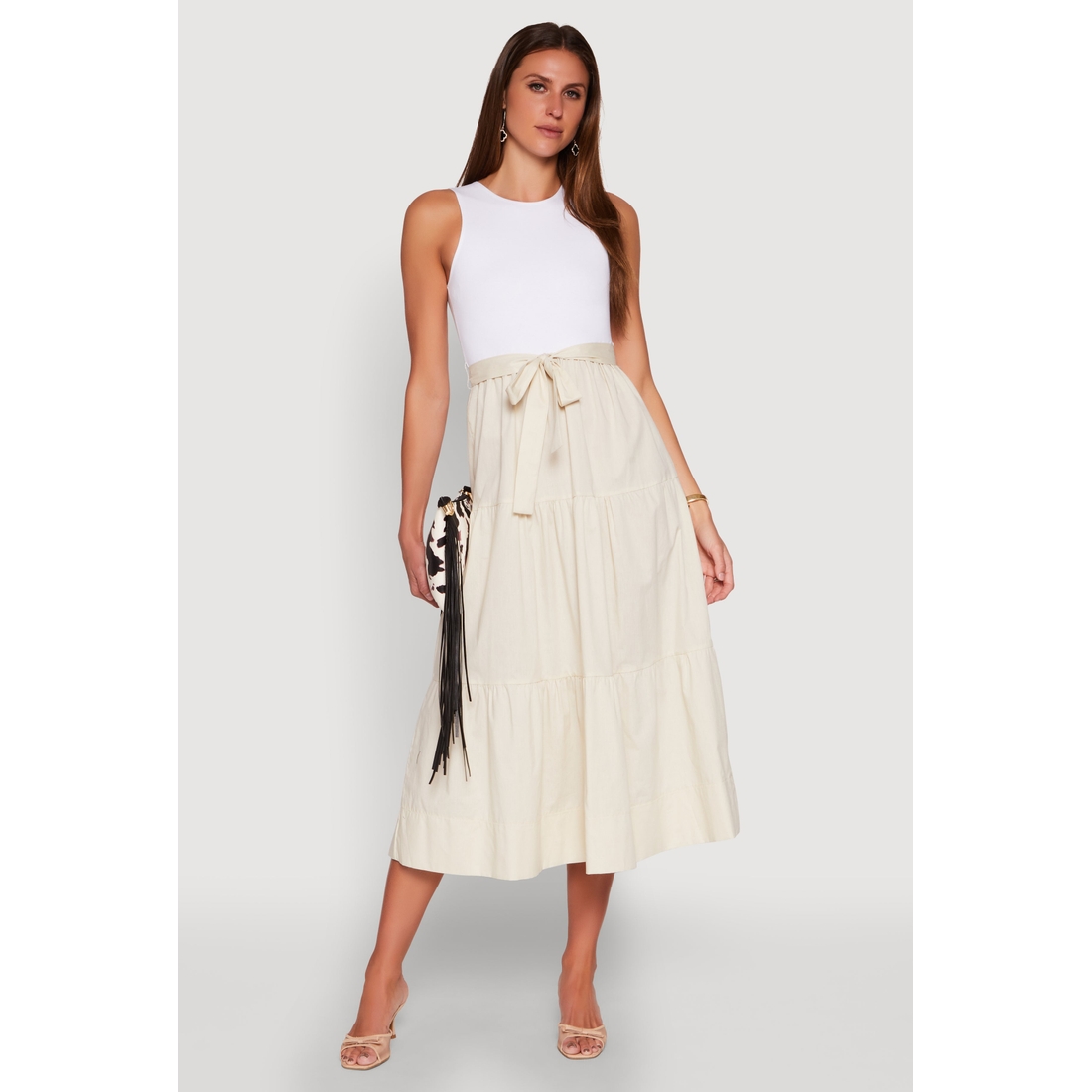Womens Tie Waist Belted Tiered Maxi Dress available now at Williamsburg Premium Outlets Womens Tie Waist Belted Tiered Maxi Dress available now at Williamsburg Premium Outlets
