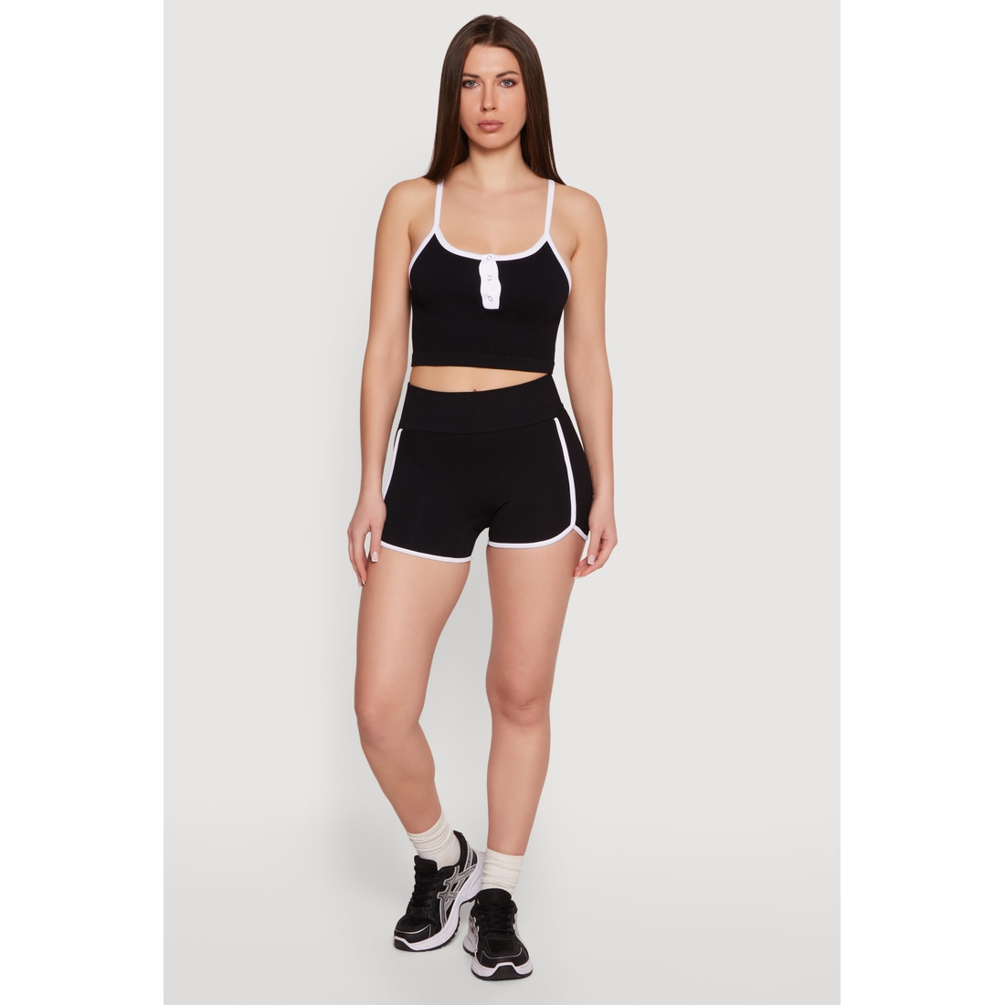 Womens Contrast Piping Ribbed Dolphin Shorts available now at