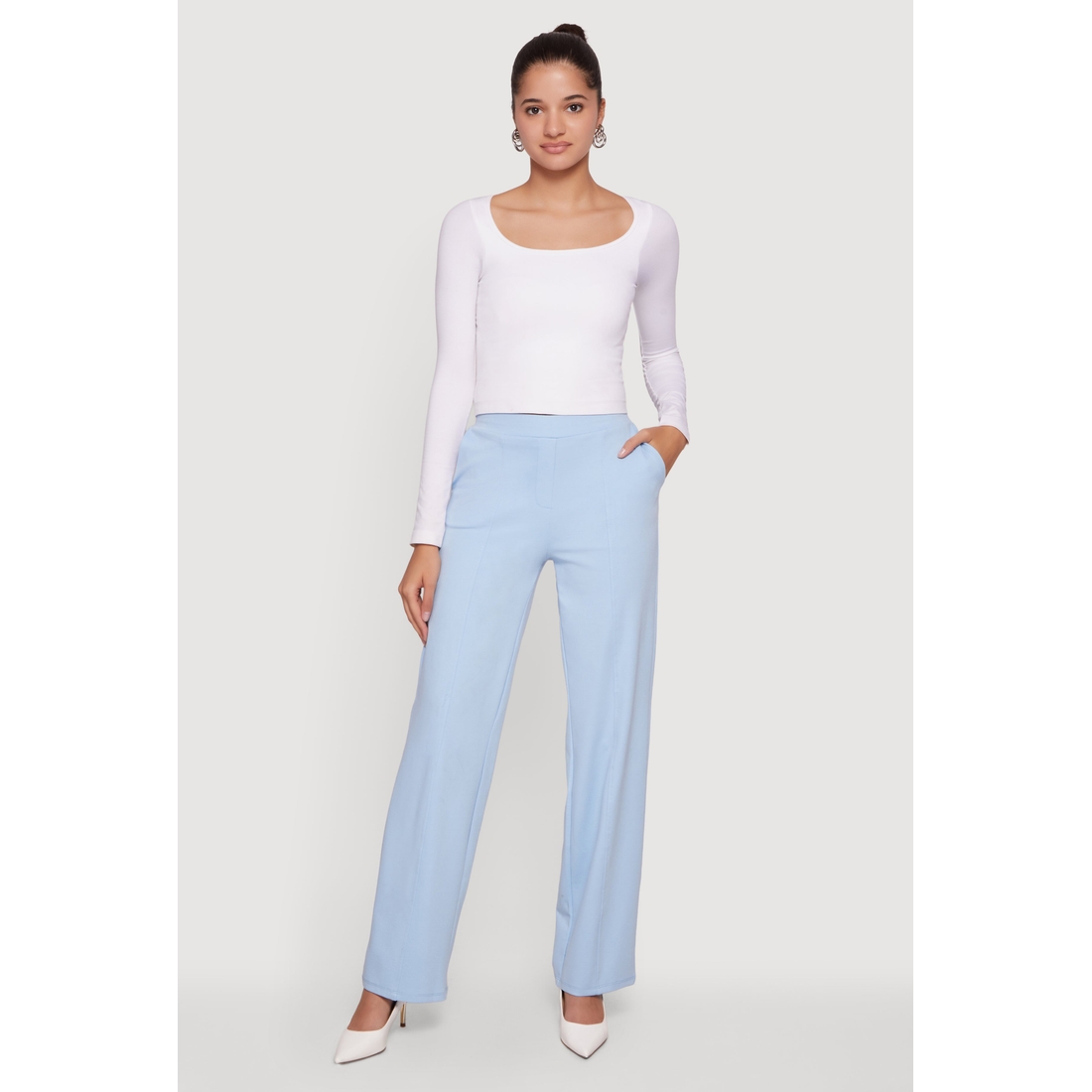 pull on high waisted dress pants Women Wide Leg Pants Pull on High Waisted Casual Business Work Dress  Trousers Slacks