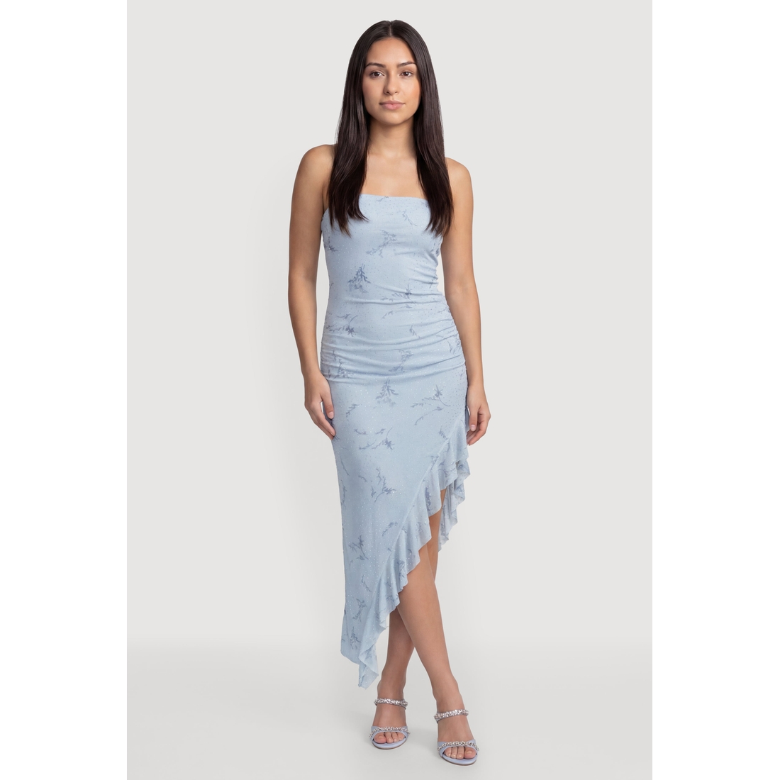 ruffle trim asymmetrical hem dress SHEIN Belle Layered Ruffle Trim Asymmetrical Hem Dress