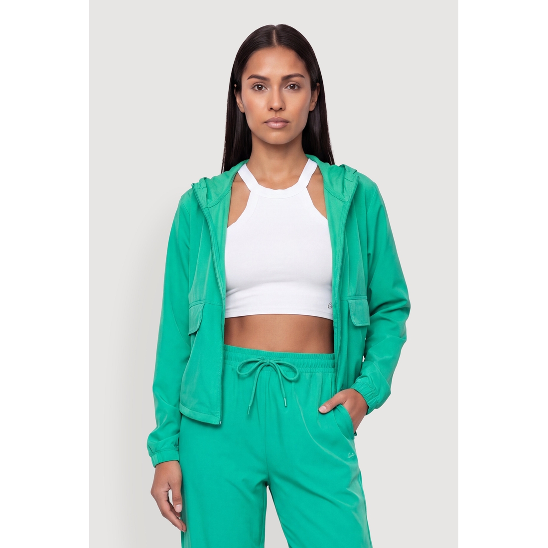Womens Solid Zip Front Hooded Active Jacket available now at The