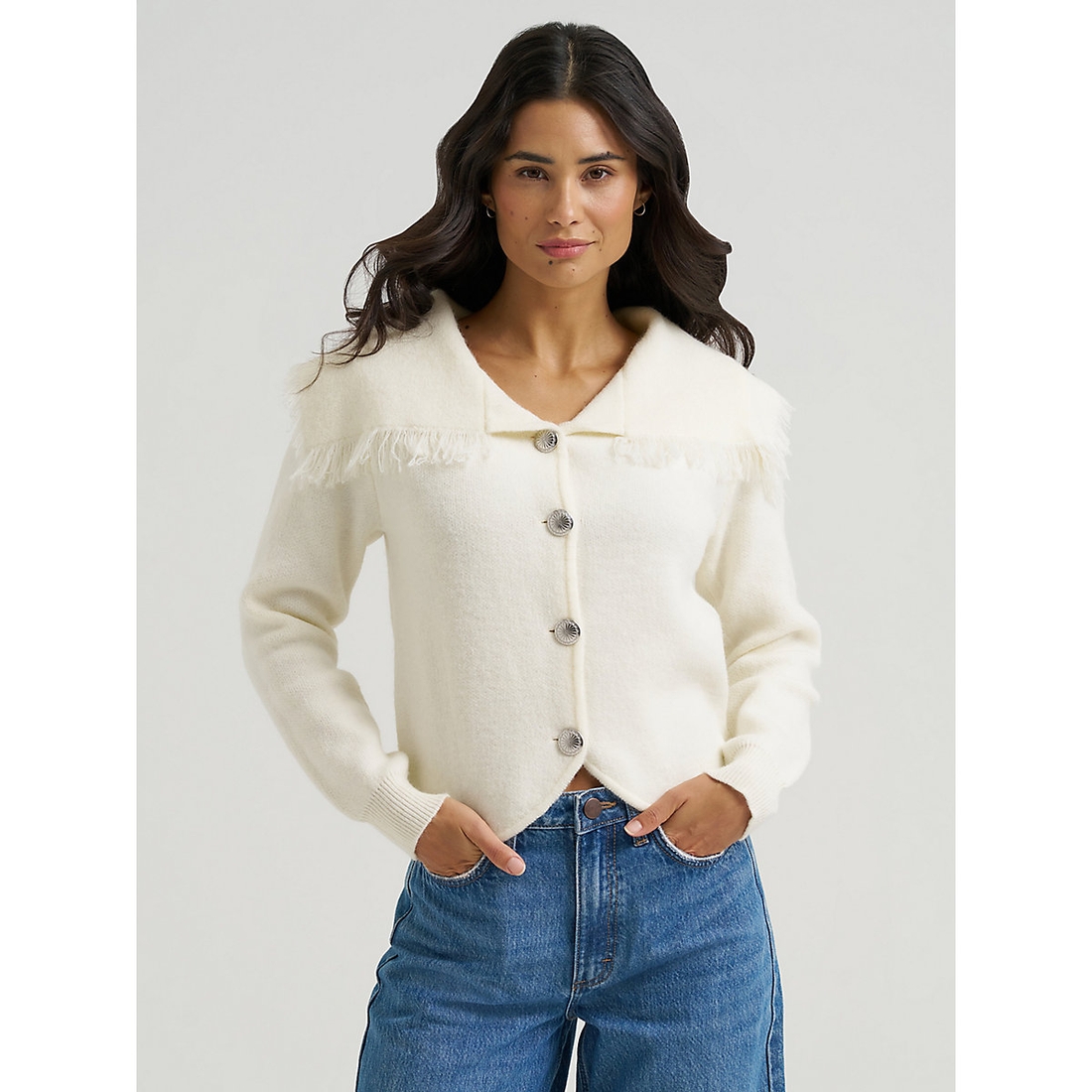 Women's Heartland Fringe Collar Cardigan Sweater available now at