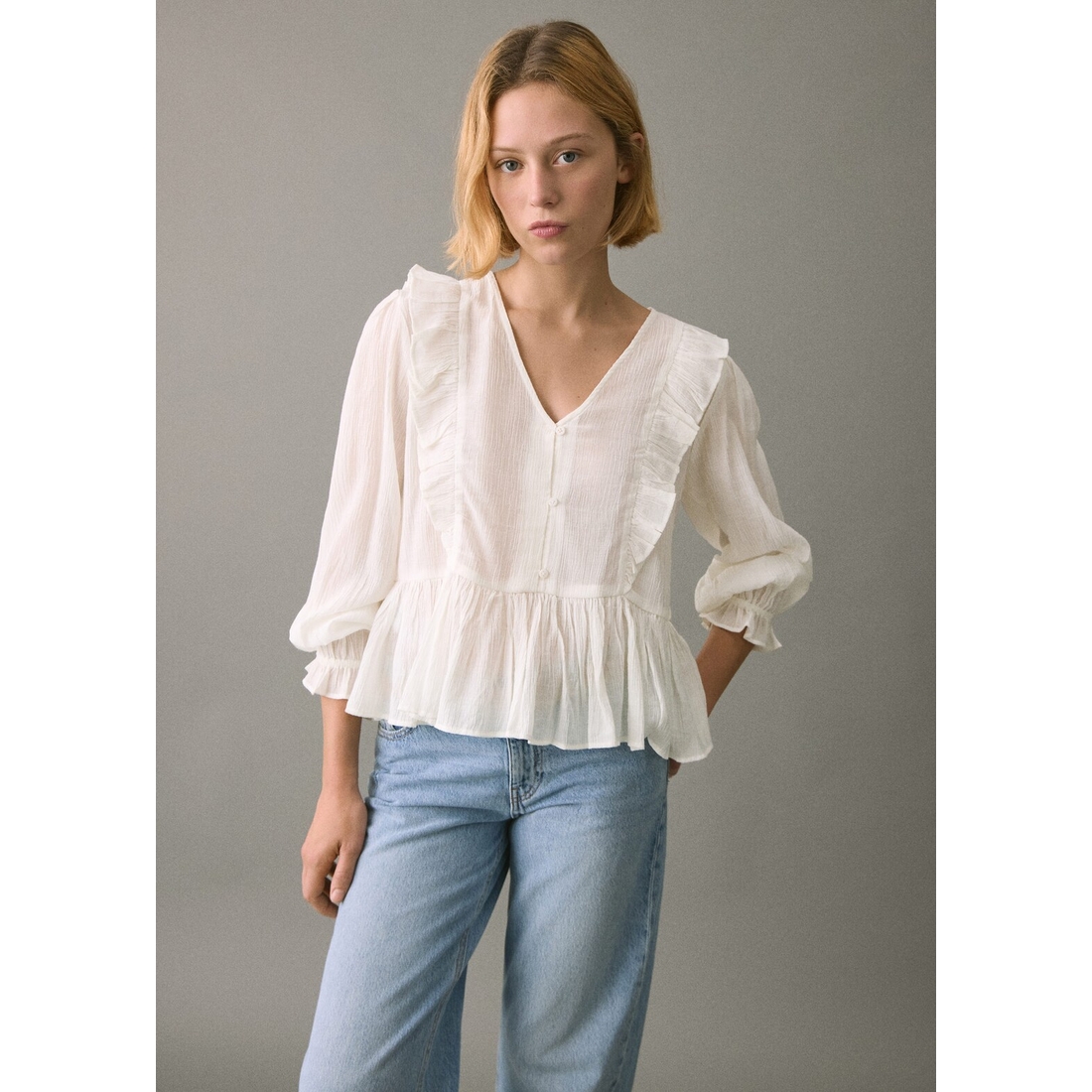 Fluid Ruffled Blouse available now at La Plaza™, image size:1100x1100